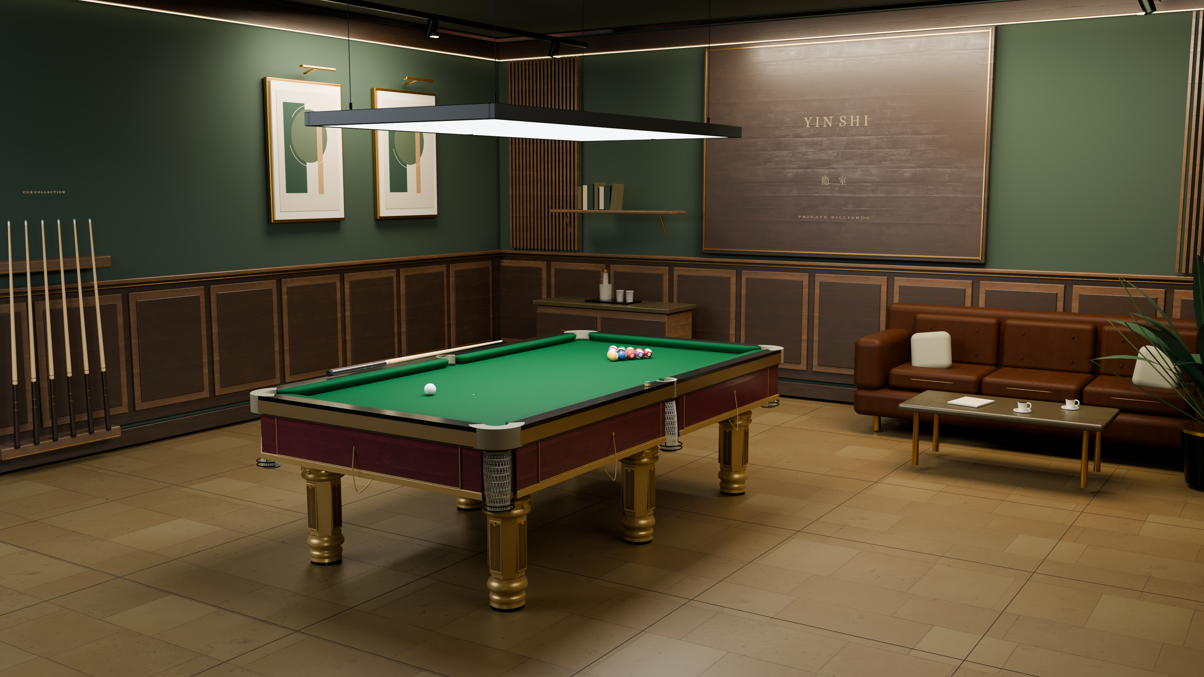 中式八球包厢的 Blender Cycles 4K 实际渲染